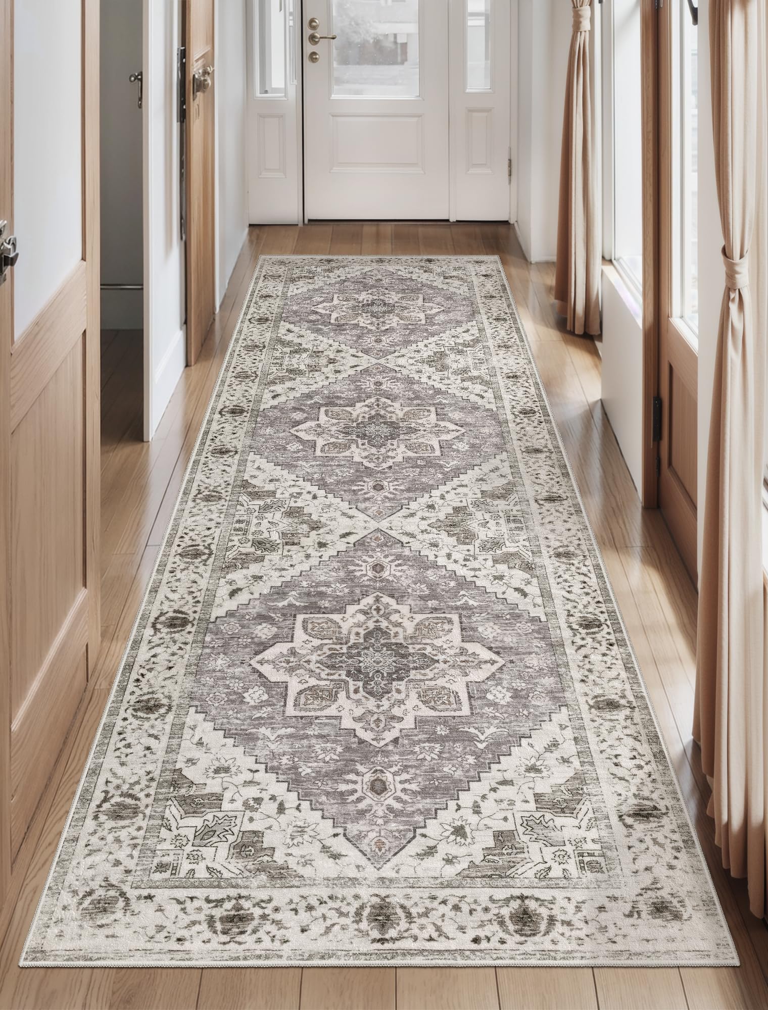 SERISSA Washable Rugs 8x10 Area Rugs, Large Non-Slip Boho Living Room Rust Rug, Ultra Soft Vintage Print Distressed Oriental Tribal Farmhouse Carpet for Dining Room Bedroom Dorm Office Home Decor