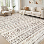 cotiled 5x7 Area Rug Living Room: Washable Boho Rugs with Non Slip Backing Large Soft Indoor Stain Resistant Carpet for Bedroom Farmhouse Dining Room Lightweight Home Decor L Brown/Cream