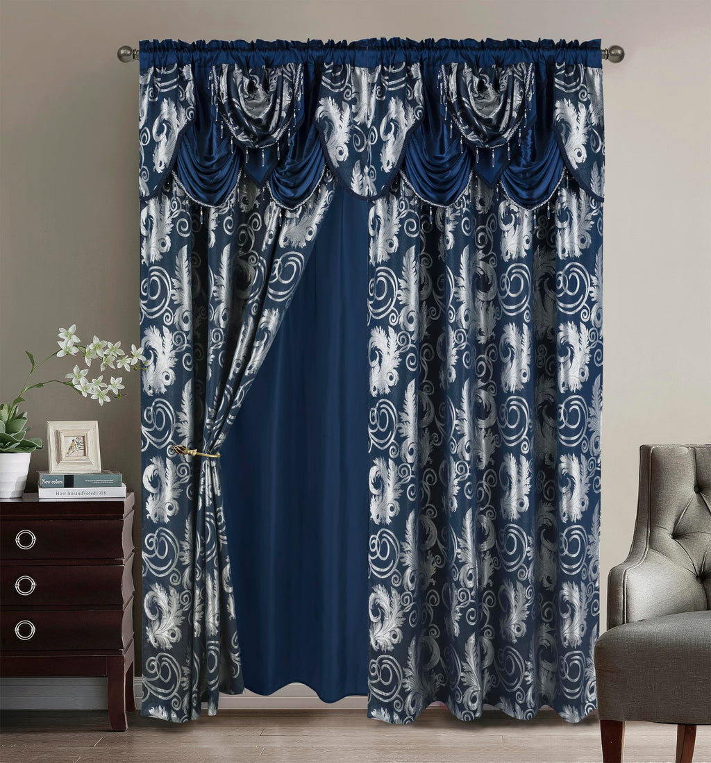 GLORY RUGS Jacquard Luxury Window 2 Panel Set Beige Curtain with Attached Valance and Backing Bedroom Living Room Dining 2 Curtains 55x84 inches Each Jana