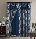 GLORY RUGS Jacquard Luxury Window 2 Panel Set Beige Curtain with Attached Valance and Backing Bedroom Living Room Dining 2 Curtains 55x84 inches Each Jana