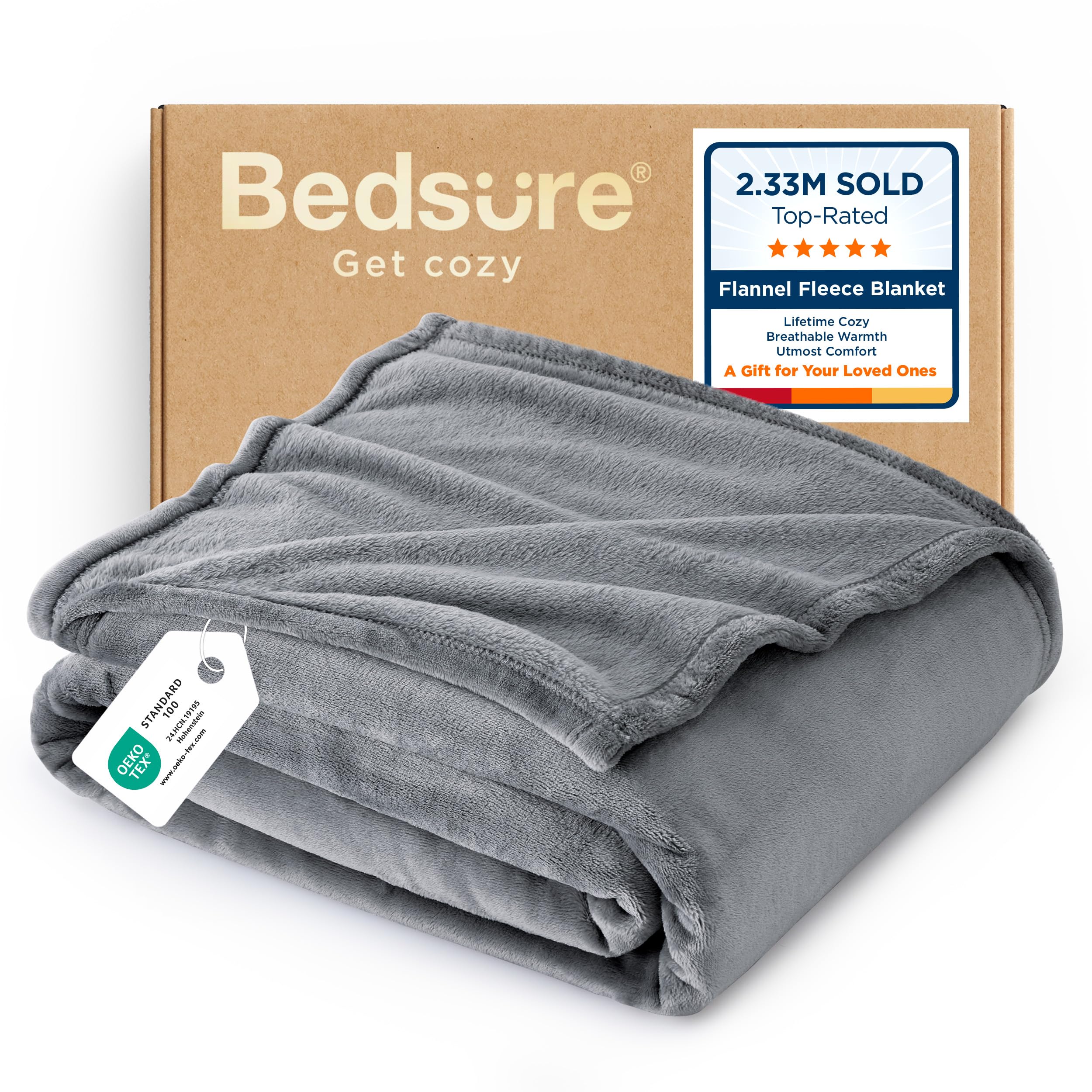 Bedsure Grey Queen Size GentleSoft Fleece Blanket 90×90 Inch, Anti-Static Cozy Microfiber Throw Blanket Gift for Men