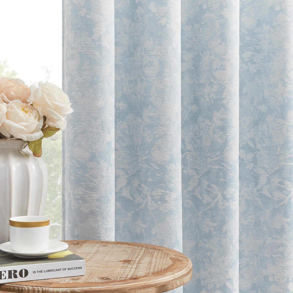 Beauoop Beige Floral Jacquard Blackout Curtains 90 Inches Long 2 Panels for Bedroom Living Room Chenille Flower Room Darkening Thermal Insulated Soundproof Rod Pocket Back Tab Window Drapes 52x90