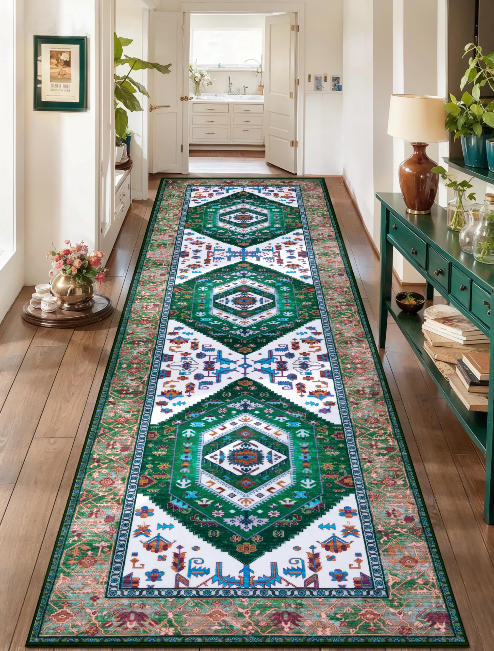 SERISSA Washable Rugs 8x10 Area Rugs, Large Non-Slip Boho Living Room Rust Rug, Ultra Soft Vintage Print Distressed Oriental Tribal Farmhouse Carpet for Dining Room Bedroom Dorm Office Home Decor