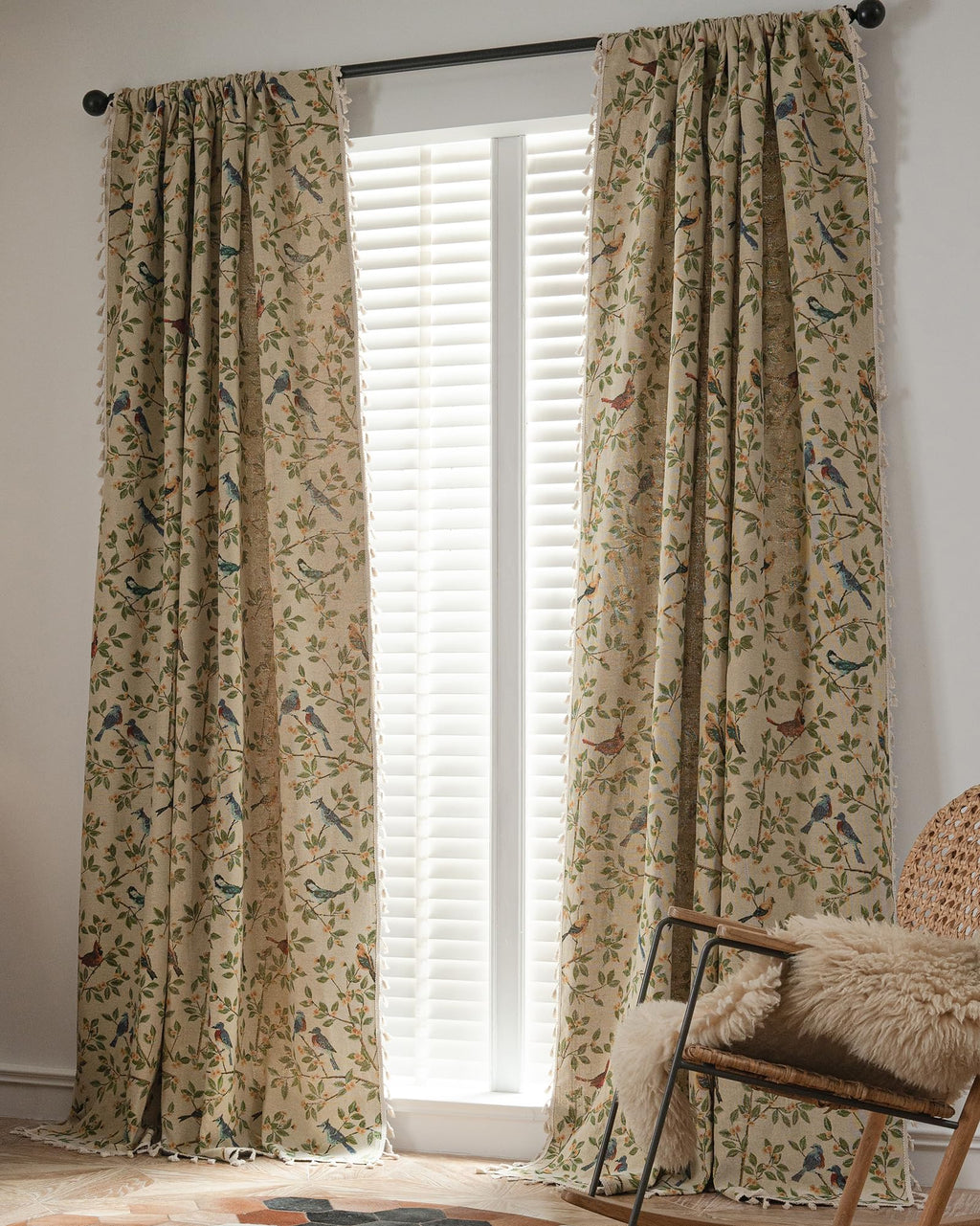 vctops Vintage Floral Oil Painting Curtains with Tassels Set of 2 Panels Rod Pocket Thermal Insulated Room Darkening Window Curtains/Drapes for Bedroom Living Room (Coffee,59"x94")