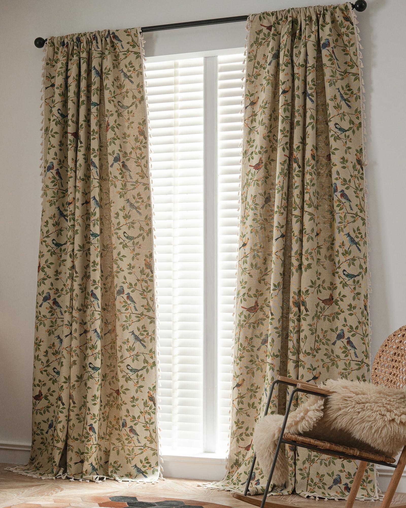 vctops Vintage Floral Oil Painting Curtains with Tassels Set of 2 Panels Rod Pocket Thermal Insulated Room Darkening Window Curtains/Drapes for Bedroom Living Room (Coffee,59"x94")