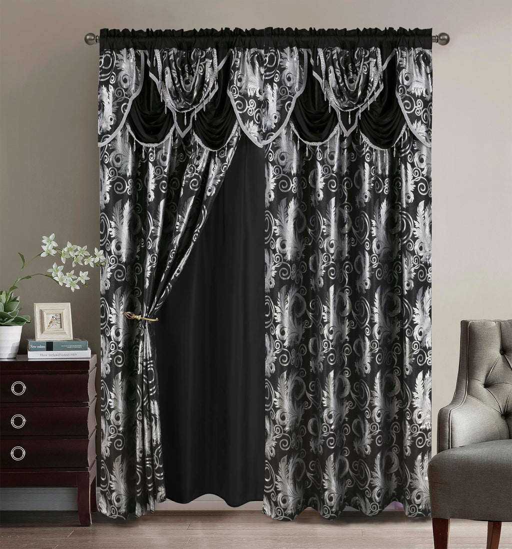 GLORY RUGS Jacquard Luxury Window 2 Panel Set Beige Curtain with Attached Valance and Backing Bedroom Living Room Dining 2 Curtains 55x84 inches Each Jana