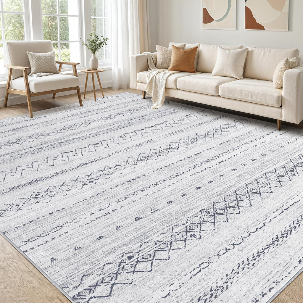 cotiled 5x7 Area Rug Living Room: Washable Boho Rugs with Non Slip Backing Large Soft Indoor Stain Resistant Carpet for Bedroom Farmhouse Dining Room Lightweight Home Decor L Brown/Cream