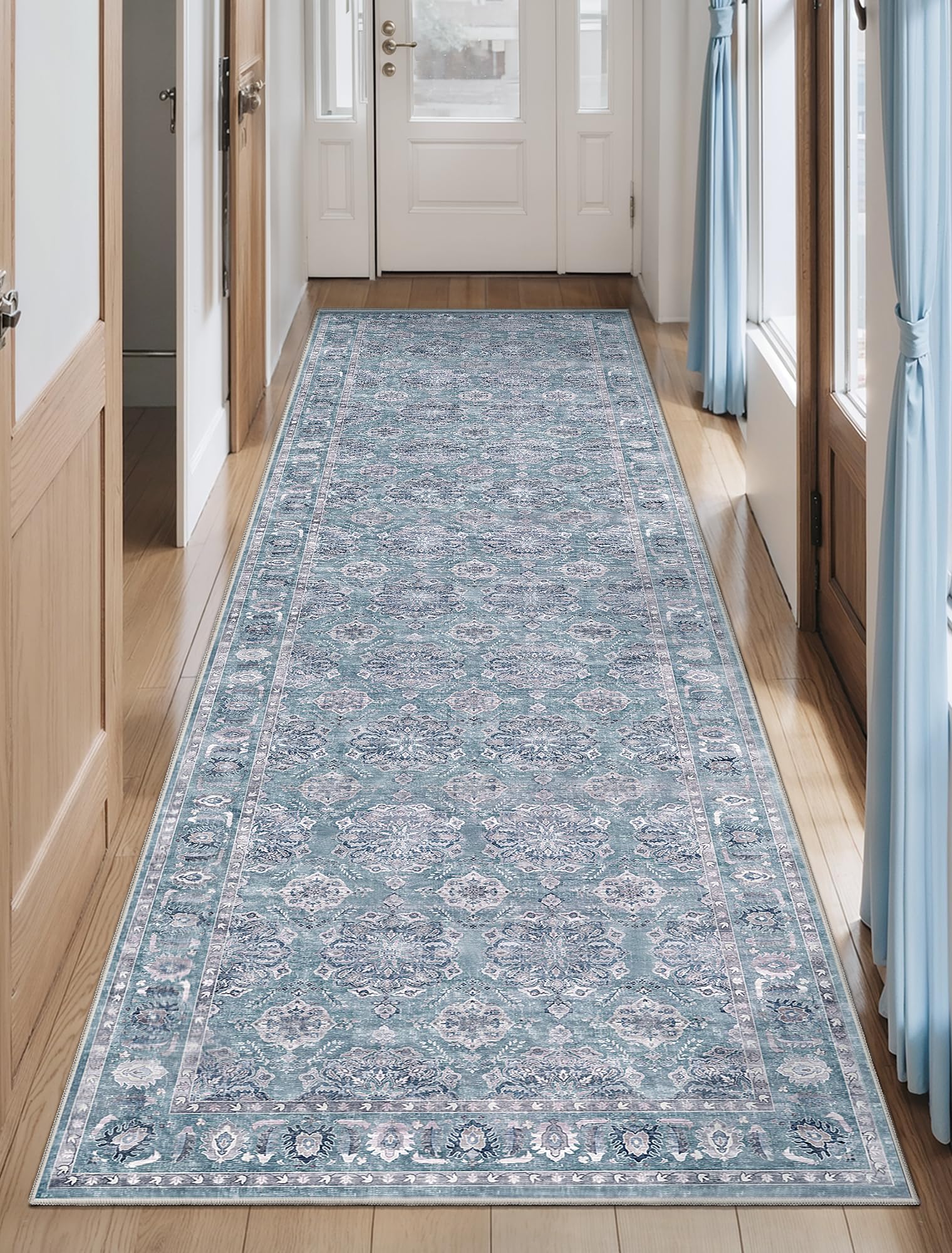 SERISSA Washable Rugs 8x10 Area Rugs, Large Non-Slip Boho Living Room Rust Rug, Ultra Soft Vintage Print Distressed Oriental Tribal Farmhouse Carpet for Dining Room Bedroom Dorm Office Home Decor