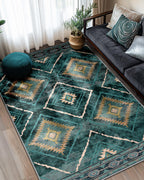 BESTSWEETIE Area Rug 5x7 Rug Machine Washable Non-Slip Low Pile Print Pattern Western Rug for Living Room Bedroom Entryway Tribal Series -Black