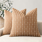 Foindtower Pack of 2 Decorative Jacquard Boucle Throw Pillow Covers Accent Textured Striped Pillowcases Soft Boho Modern Cushion for Couch Sofa Bedroom Living Room Home Decor 20x20 Inch Natural Beige