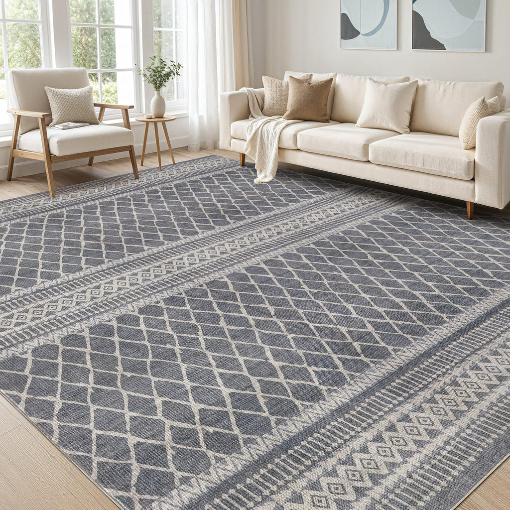 cotiled 5x7 Area Rug Living Room: Washable Boho Rugs with Non Slip Backing Large Soft Indoor Stain Resistant Carpet for Bedroom Farmhouse Dining Room Lightweight Home Decor L Brown/Cream