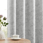 Beauoop Beige Floral Jacquard Blackout Curtains 90 Inches Long 2 Panels for Bedroom Living Room Chenille Flower Room Darkening Thermal Insulated Soundproof Rod Pocket Back Tab Window Drapes 52x90