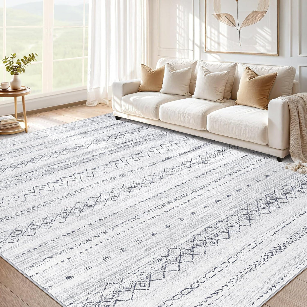 cotiled 5x7 Area Rug Living Room: Washable Boho Rugs with Non Slip Backing Large Soft Indoor Stain Resistant Carpet for Bedroom Farmhouse Dining Room Lightweight Home Decor L Brown/Cream