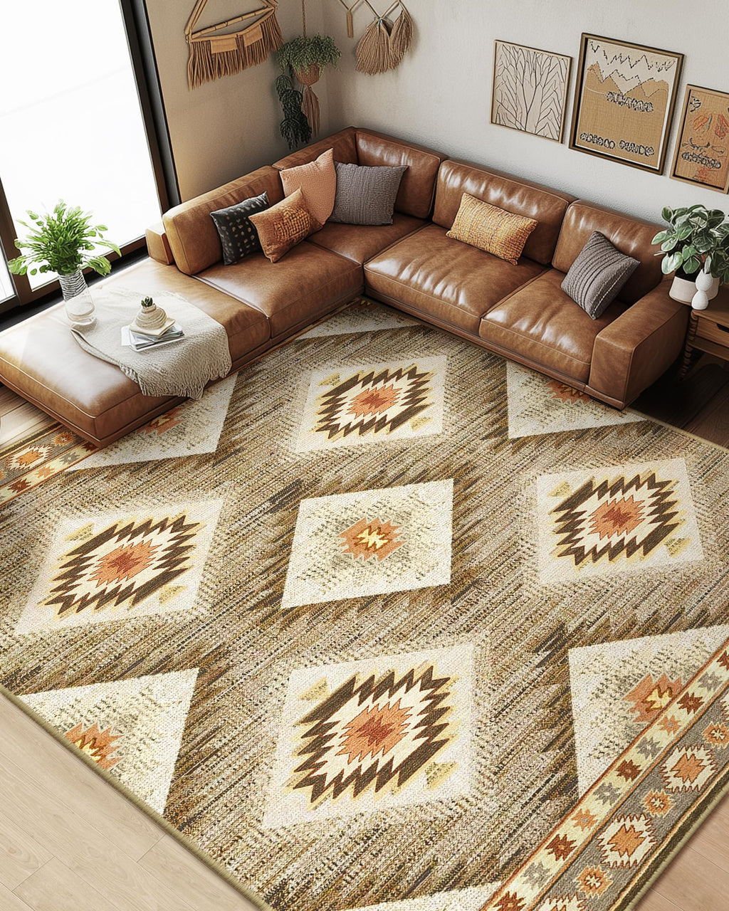 BESTSWEETIE Area Rug 5x7 Rug Machine Washable Non-Slip Low Pile Print Pattern Western Rug for Living Room Bedroom Entryway Tribal Series -Black