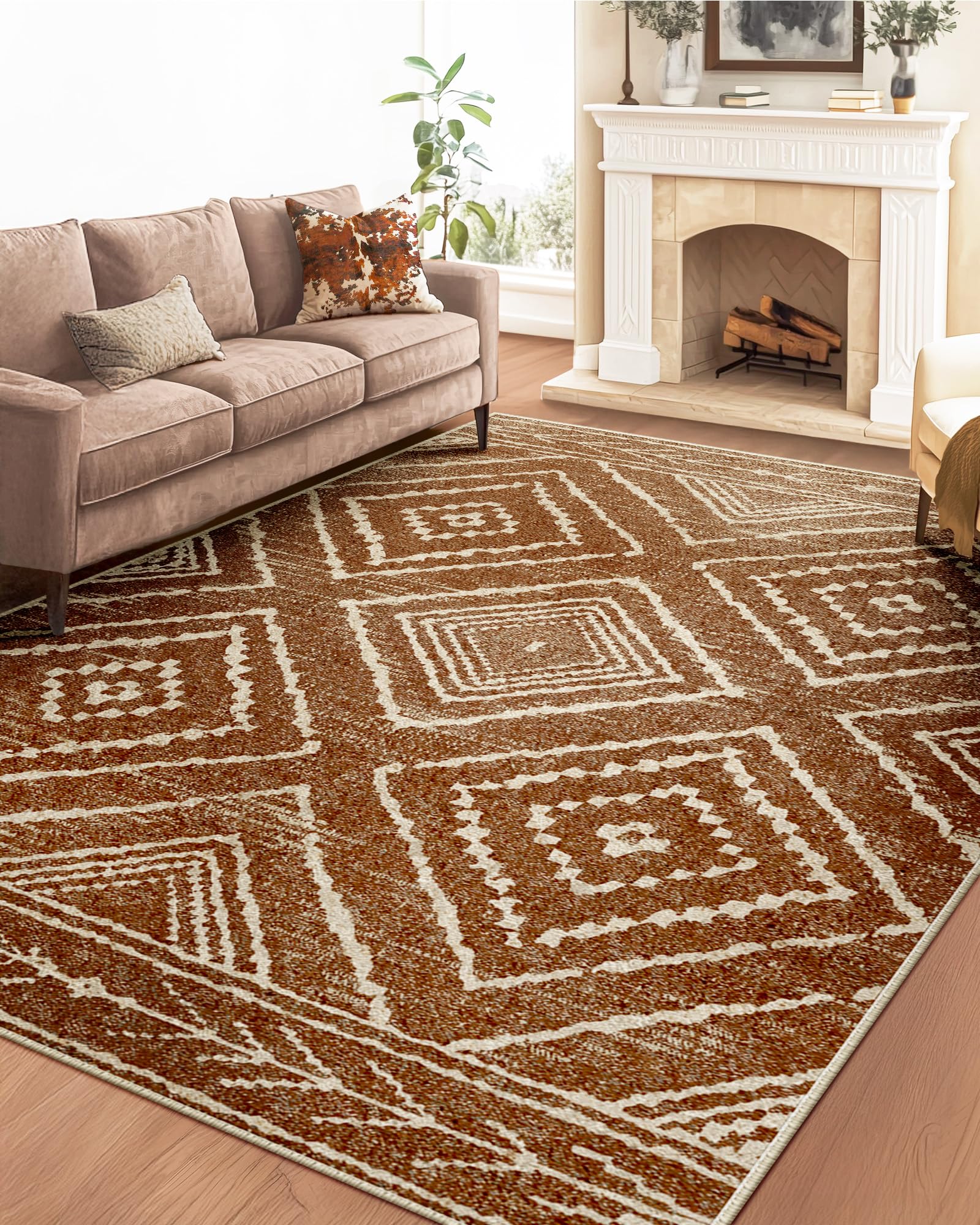 BESTSWEETIE Area Rug 5x7 Rug Machine Washable Non-Slip Low Pile Print Pattern Western Rug for Living Room Bedroom Entryway Tribal Series -Black