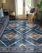 BESTSWEETIE Area Rug 5x7 Rug Machine Washable Non-Slip Low Pile Print Pattern Western Rug for Living Room Bedroom Entryway Tribal Series -Black