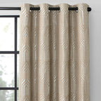 Beige and Silvery 100% Blackout Jacquard Geometric Pattern Curtains,52 Inch Wide 84 Inches Long 2 Panels, Thermal Insulated Noise Reducing Anti-Rust Grommet Drapes for Bedroom Living Room, Cream
