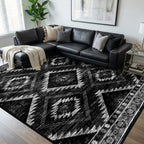 BESTSWEETIE Area Rug 5x7 Rug Machine Washable Non-Slip Low Pile Print Pattern Western Rug for Living Room Bedroom Entryway Tribal Series -Black