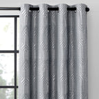 Beige and Silvery 100% Blackout Jacquard Geometric Pattern Curtains,52 Inch Wide 84 Inches Long 2 Panels, Thermal Insulated Noise Reducing Anti-Rust Grommet Drapes for Bedroom Living Room, Cream
