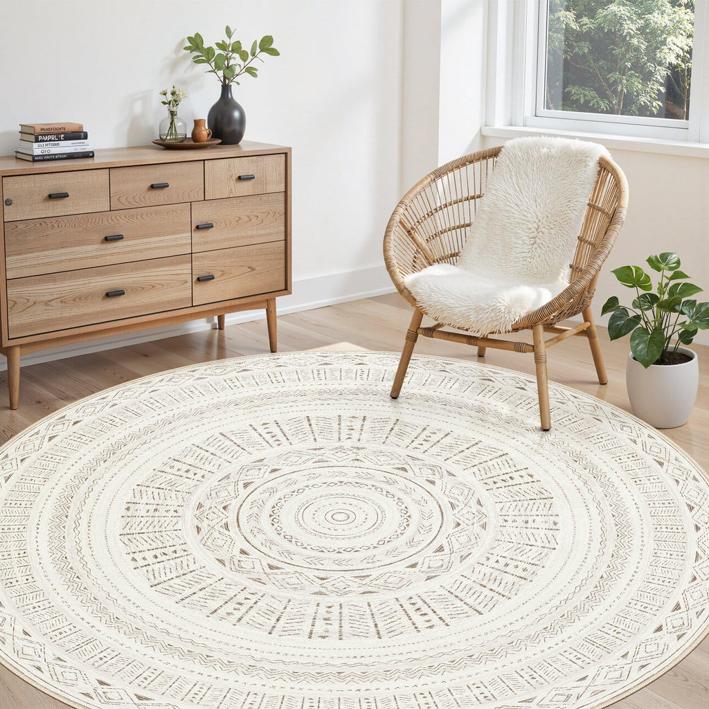 cotiled 5x7 Area Rug Living Room: Washable Boho Rugs with Non Slip Backing Large Soft Indoor Stain Resistant Carpet for Bedroom Farmhouse Dining Room Lightweight Home Decor L Brown/Cream
