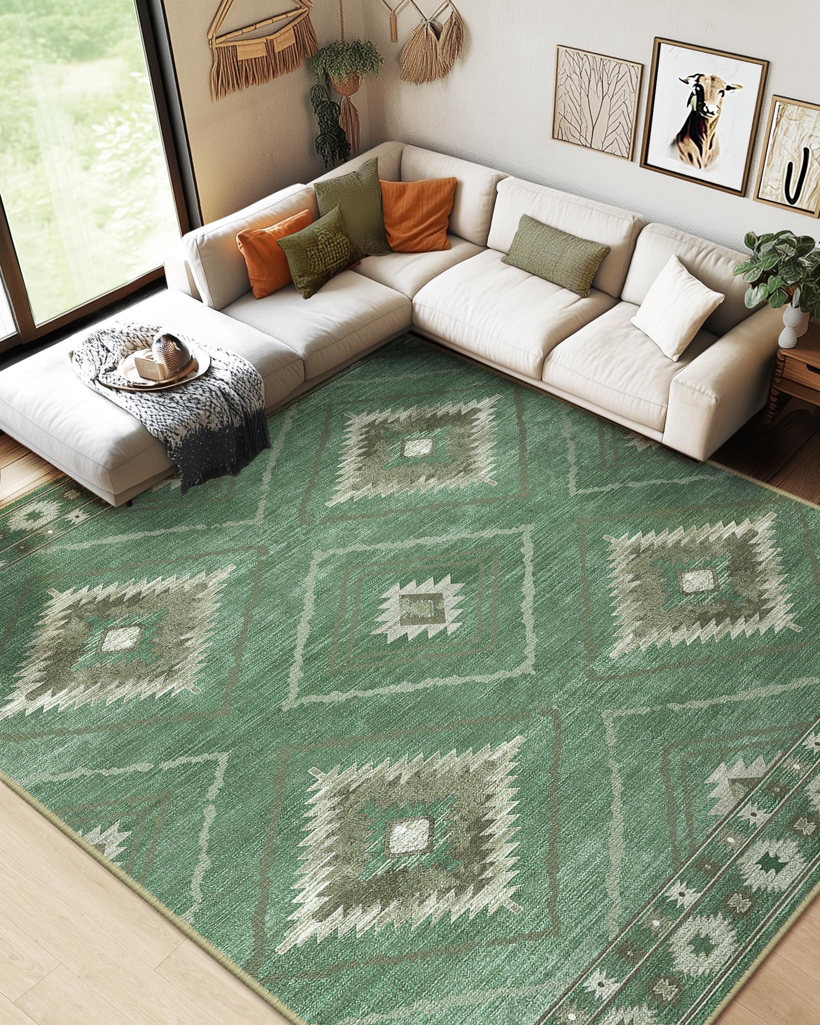 BESTSWEETIE Area Rug 5x7 Rug Machine Washable Non-Slip Low Pile Print Pattern Western Rug for Living Room Bedroom Entryway Tribal Series -Black
