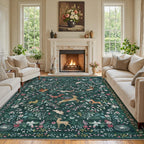 8x10 Beige Boho Floral Washable Non-Slip Thin Area Rug for Indoor Spaces