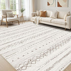 cotiled 5x7 Area Rug Living Room: Washable Boho Rugs with Non Slip Backing Large Soft Indoor Stain Resistant Carpet for Bedroom Farmhouse Dining Room Lightweight Home Decor L Brown/Cream