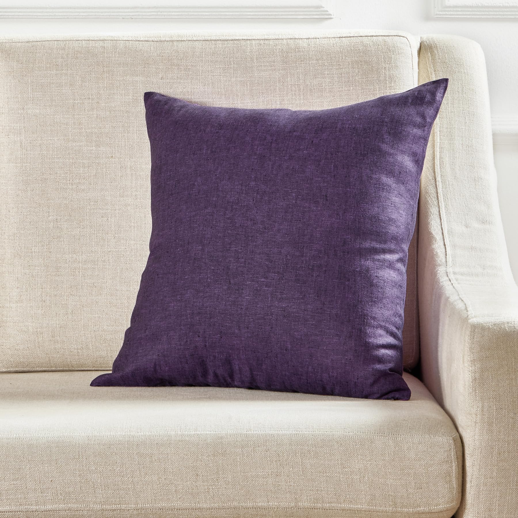 20×20 Inch Natural White Stripe 100% Linen Throw Pillow Cover with Invisible Zipper for Sofa Bed