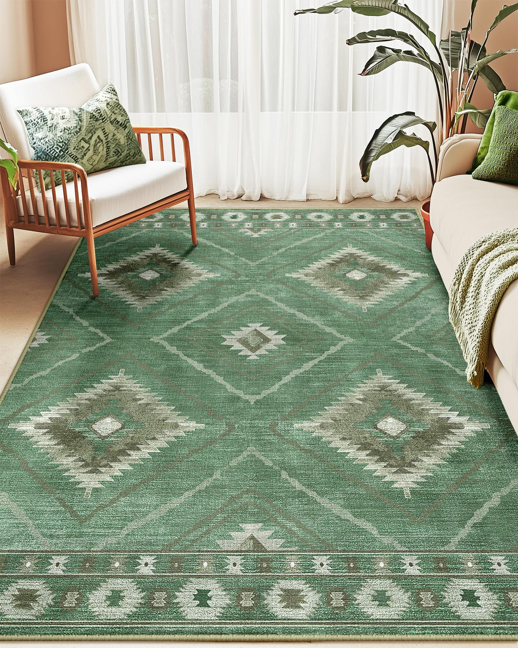 BESTSWEETIE Area Rug 5x7 Rug Machine Washable Non-Slip Low Pile Print Pattern Western Rug for Living Room Bedroom Entryway Tribal Series -Black