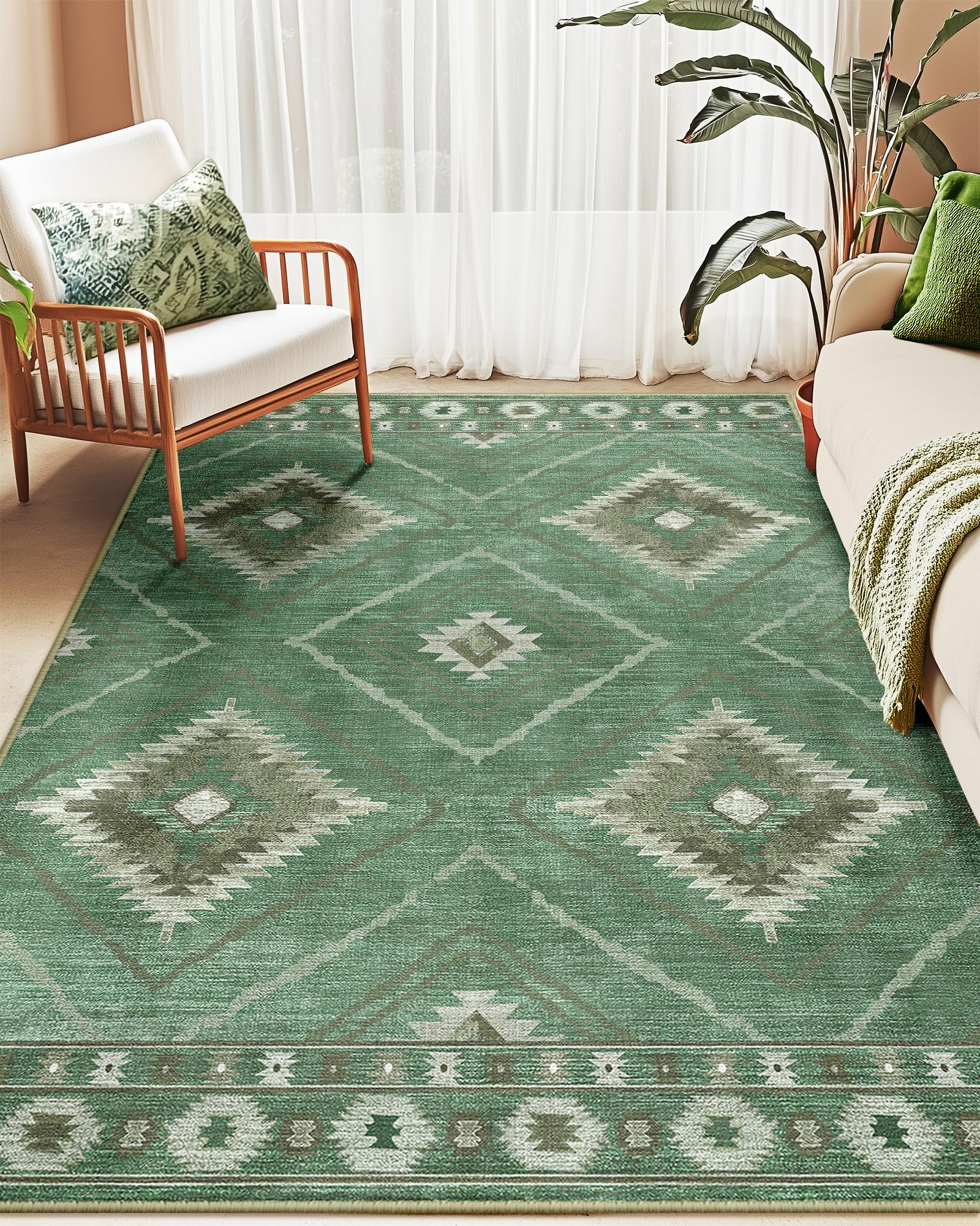 BESTSWEETIE Area Rug 5x7 Rug Machine Washable Non-Slip Low Pile Print Pattern Western Rug for Living Room Bedroom Entryway Tribal Series -Black