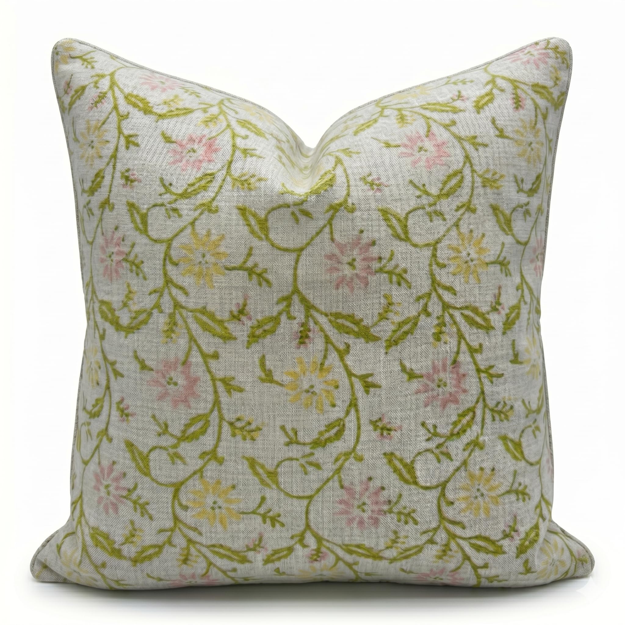 Decorative Pillow Cover French Country Pillow Cover Cottage Decor Floral Block Print, Farmhouse Decorative Cushion Cover, Striped Pillow Cover Line and Loop (Brown-Beige Stripe)