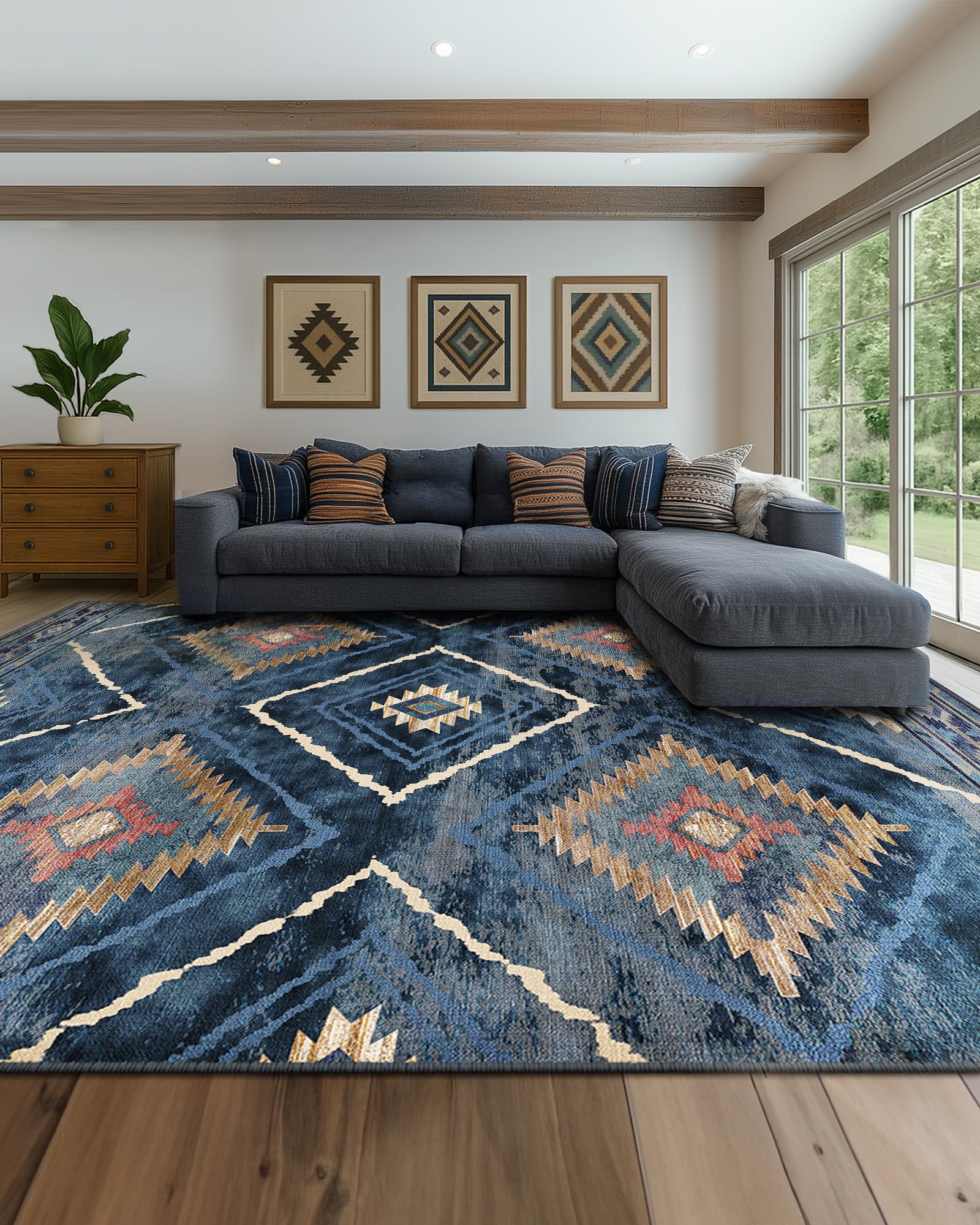 BESTSWEETIE Area Rug 5x7 Rug Machine Washable Non-Slip Low Pile Print Pattern Western Rug for Living Room Bedroom Entryway Tribal Series -Black