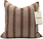 Linen Throw Pillow Covers Stripe Brown Pillow Cover Spring Decorative Pillow Covers for Living Room, Bedroom (Brown Stripes, 22" L x 22" W)