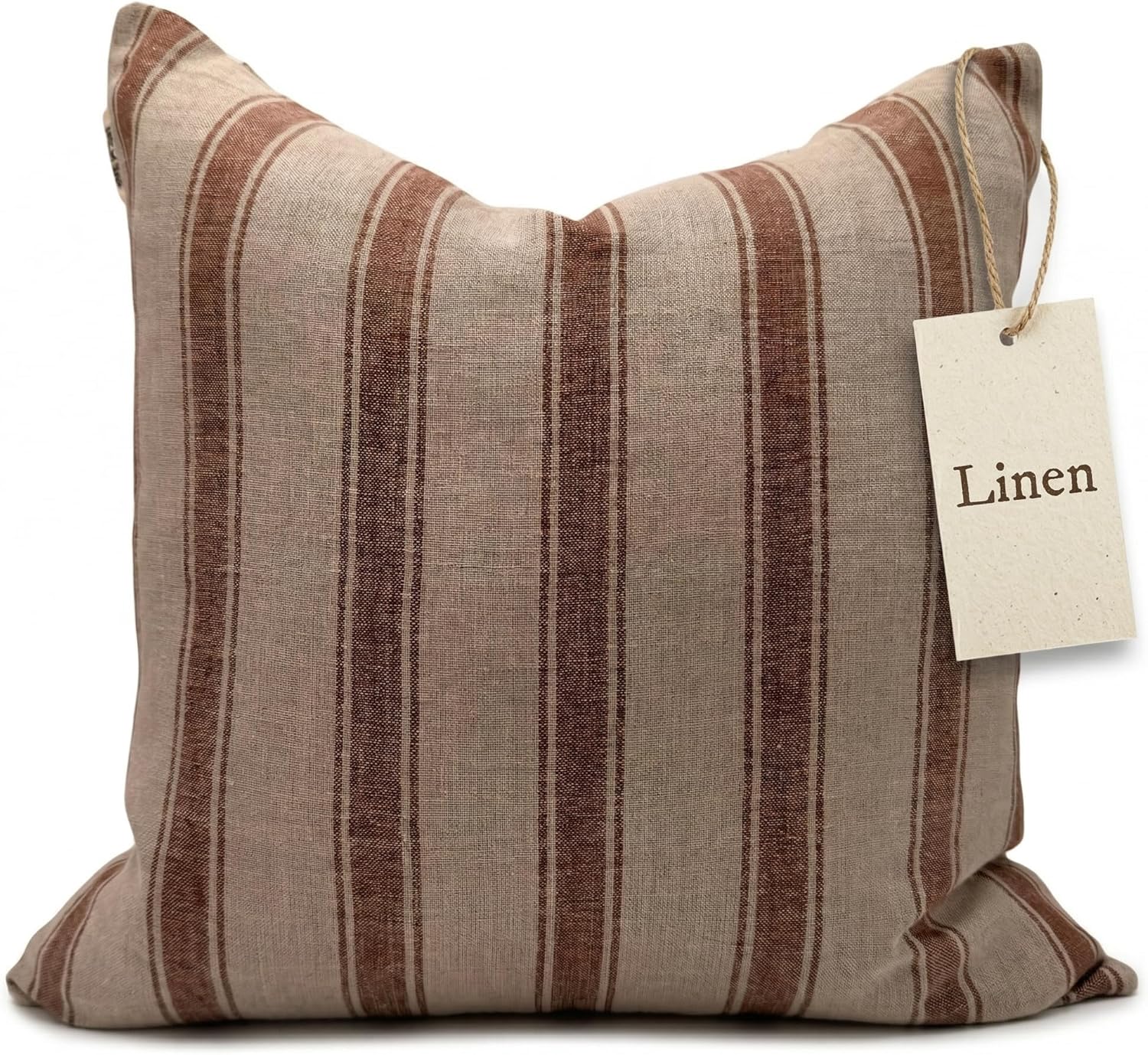 Linen Throw Pillow Covers Stripe Brown Pillow Cover Spring Decorative Pillow Covers for Living Room, Bedroom (Brown Stripes, 22" L x 22" W)