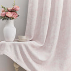 Beauoop Beige Floral Jacquard Blackout Curtains 84 Inches Long 2 Panels for Bedroom Living Room Chenille Flower Room Darkening Thermal Insulated Soundproof Rod Pocket Back Tab Window Drapes, 52x84