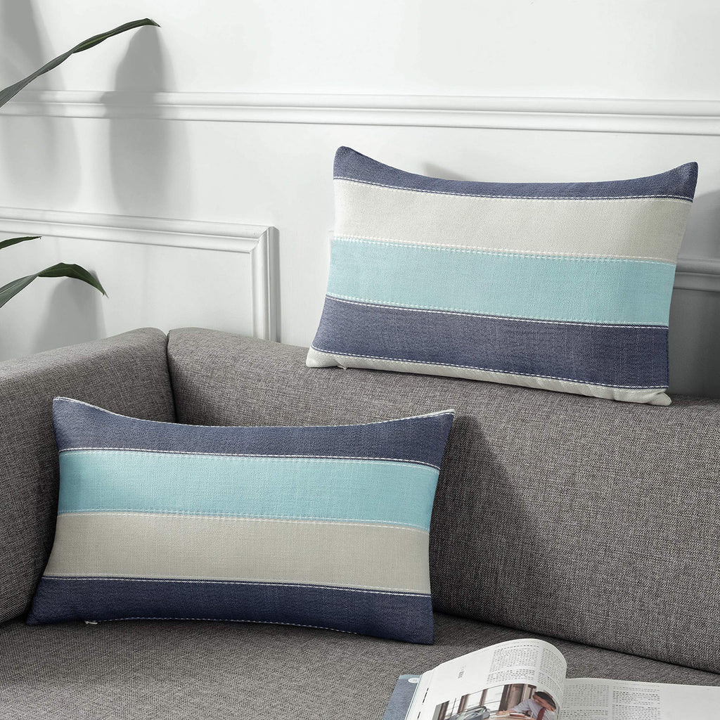 AmHoo Pack of 2 Farmhouse Stripe Check Throw Pillow Covers Set Case Cotton Linen Decorative Pillowcases Cushion Cover for Couch Bench Sofa 18x18 Inch Sage Green