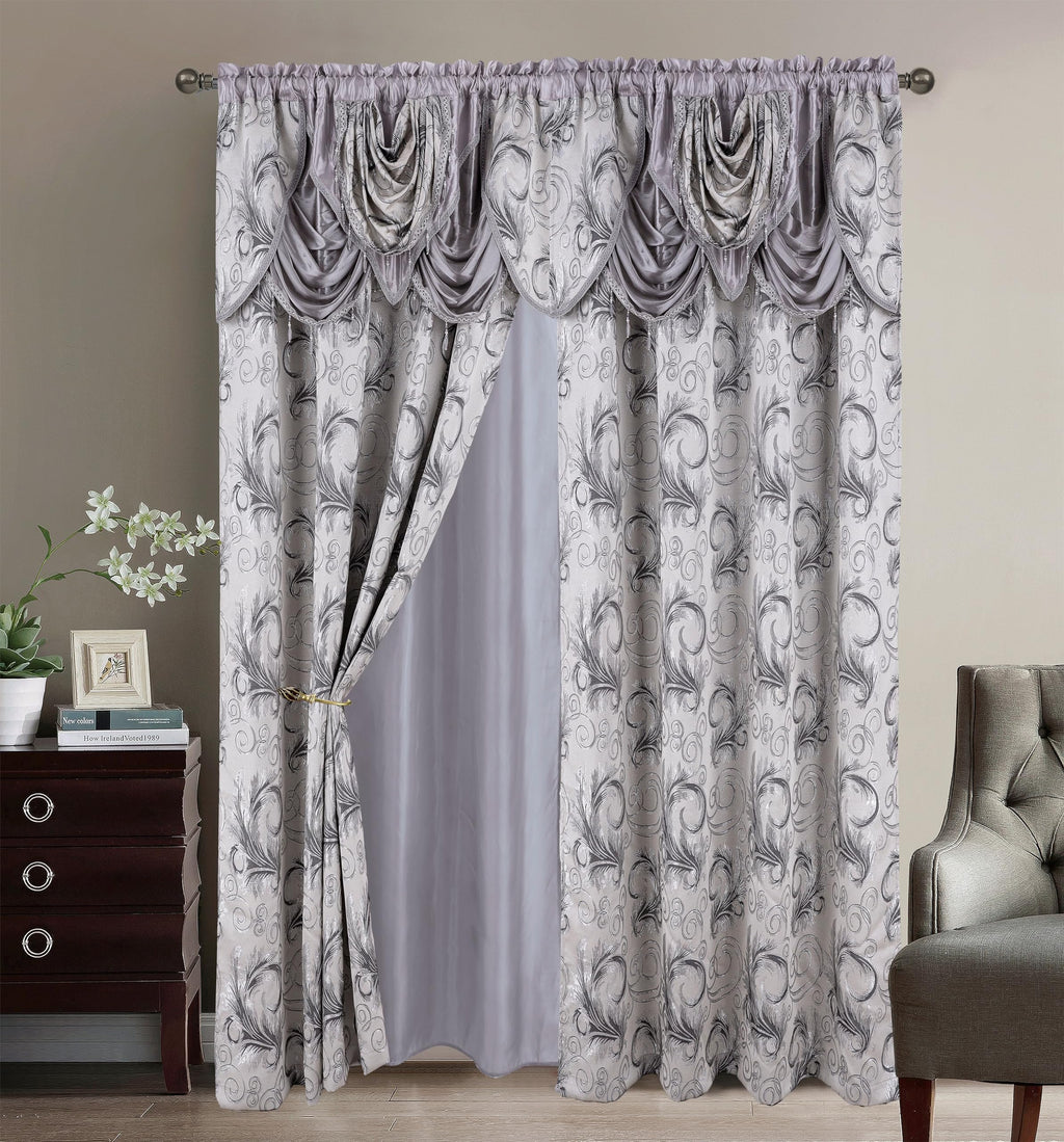 GLORY RUGS Jacquard Luxury Window 2 Panel Set Beige Curtain with Attached Valance and Backing Bedroom Living Room Dining 2 Curtains 55x84 inches Each Jana