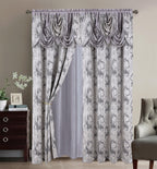 GLORY RUGS Jacquard Luxury Window 2 Panel Set Beige Curtain with Attached Valance and Backing Bedroom Living Room Dining 2 Curtains 55x84 inches Each Jana