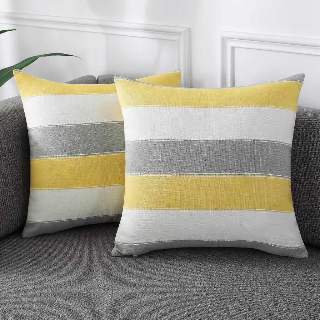 AmHoo Pack of 2 Farmhouse Stripe Check Throw Pillow Covers Set Case Cotton Linen Decorative Pillowcases Cushion Cover for Couch Bench Sofa 18x18 Inch Sage Green