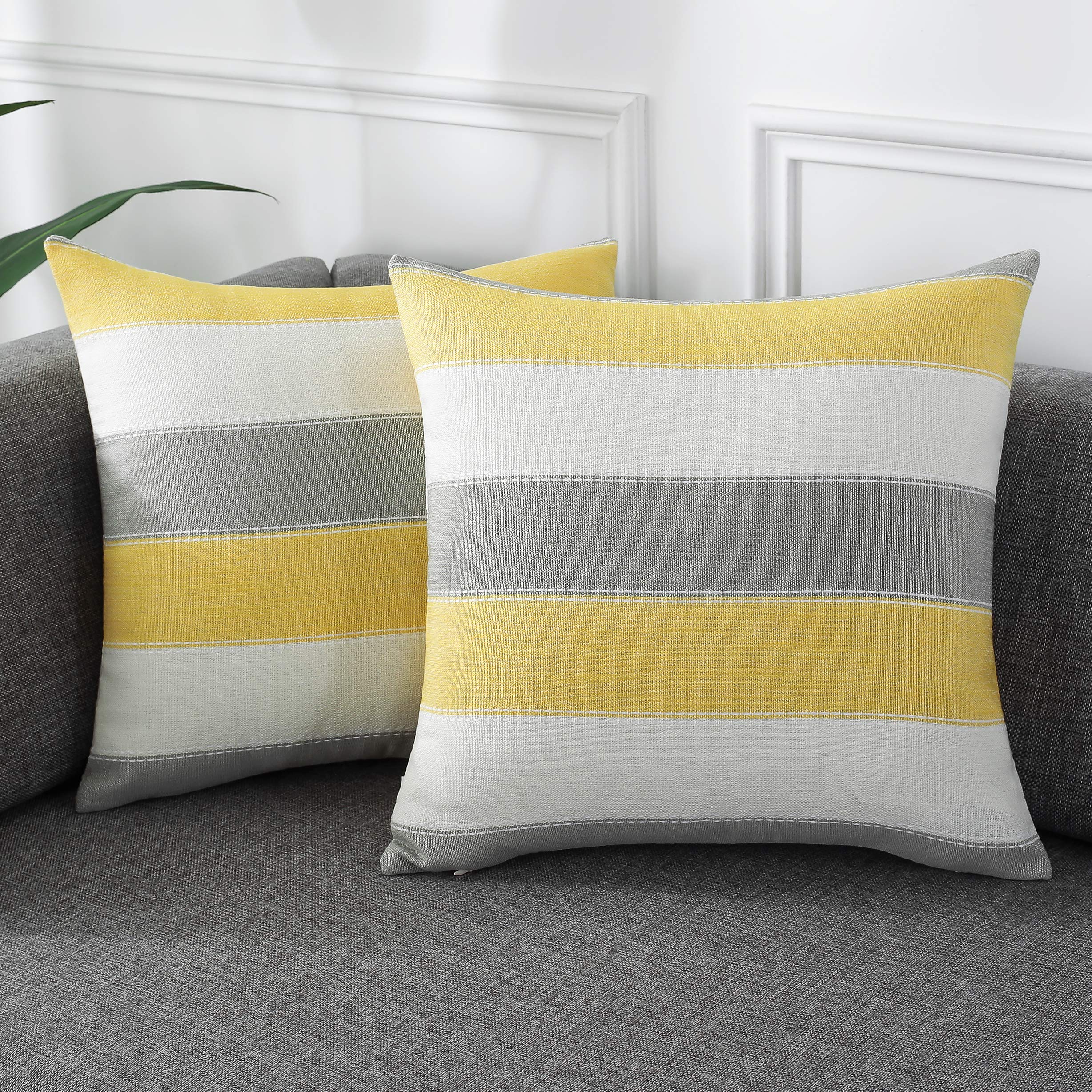 AmHoo Pack of 2 Farmhouse Stripe Check Throw Pillow Covers Set Case Cotton Linen Decorative Pillowcases Cushion Cover for Couch Bench Sofa 18x18 Inch Sage Green