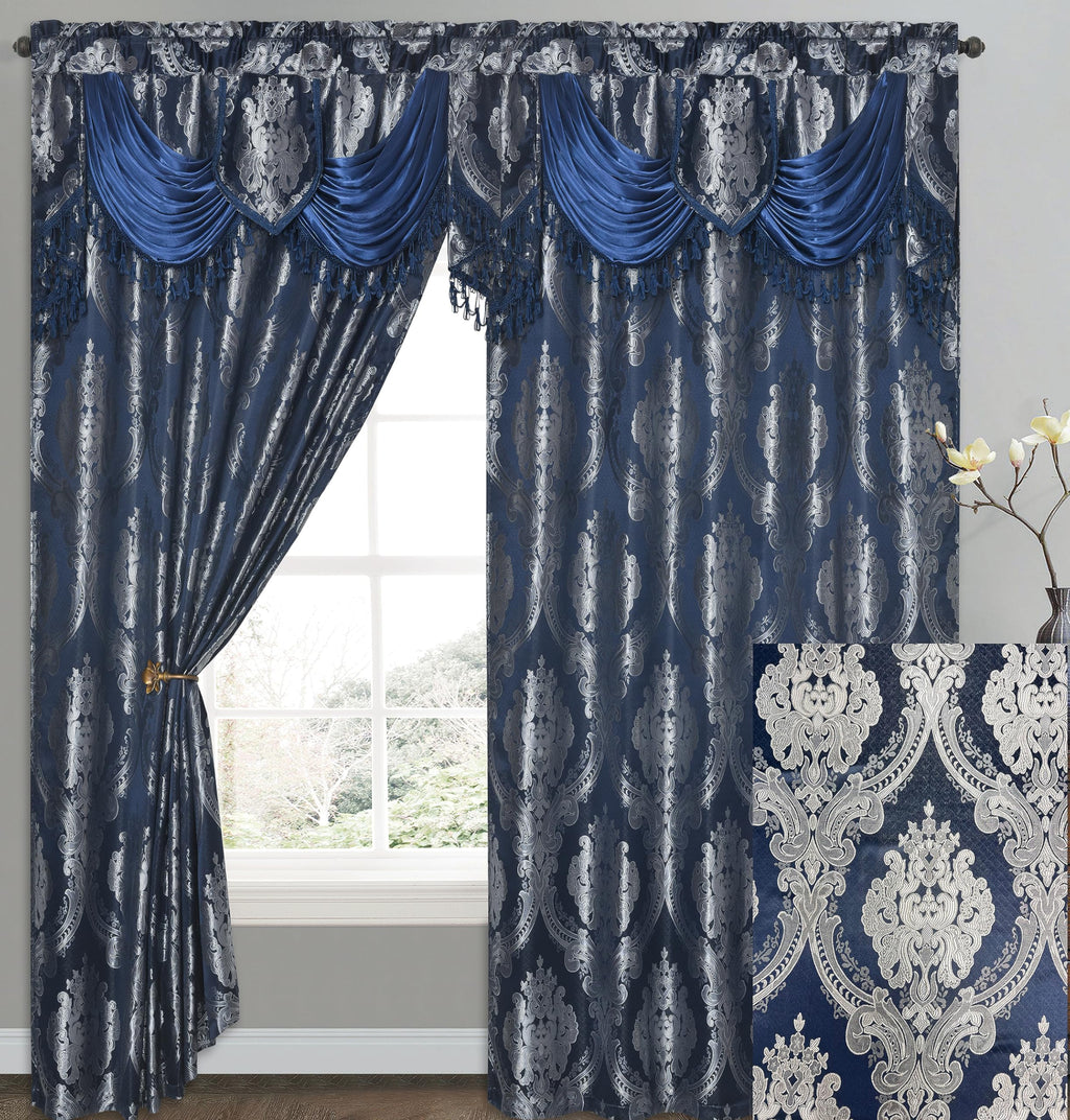 GOHD Luxe Love. Jacquard Window Curtain Panel Drape with Attached Fancy Valance. 2pcs Set (Sand, 84" Drop x 54" Wide with 18" Valance x 2pcs)