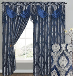 GOHD Luxe Love. Jacquard Window Curtain Panel Drape with Attached Fancy Valance. 2pcs Set (Sand, 84" Drop x 54" Wide with 18" Valance x 2pcs)