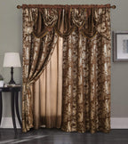 GLORY RUGS Jacquard Luxury Window 2 Panel Set Beige Curtain with Attached Valance and Backing Bedroom Living Room Dining 2 Curtains 55x84 inches Each Jana