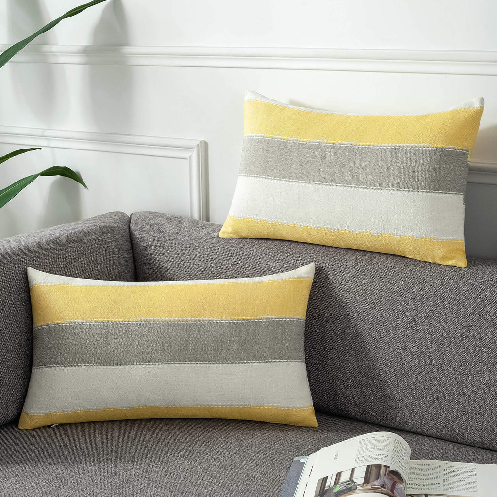 AmHoo Pack of 2 Farmhouse Stripe Check Throw Pillow Covers Set Case Cotton Linen Decorative Pillowcases Cushion Cover for Couch Bench Sofa 18x18 Inch Sage Green