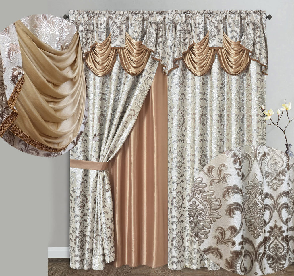 GOHD Samba Star. Jacquard Window Curtain Panel Drape with Attached Fancy Valance and Taffeta Backing. 2pcs Set. Each pc 54" Wide x 90" Drop with 18" Valance. (Hunter Green)
