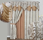 GOHD Samba Star. Jacquard Window Curtain Panel Drape with Attached Fancy Valance and Taffeta Backing. 2pcs Set. Each pc 54" Wide x 90" Drop with 18" Valance. (Hunter Green)