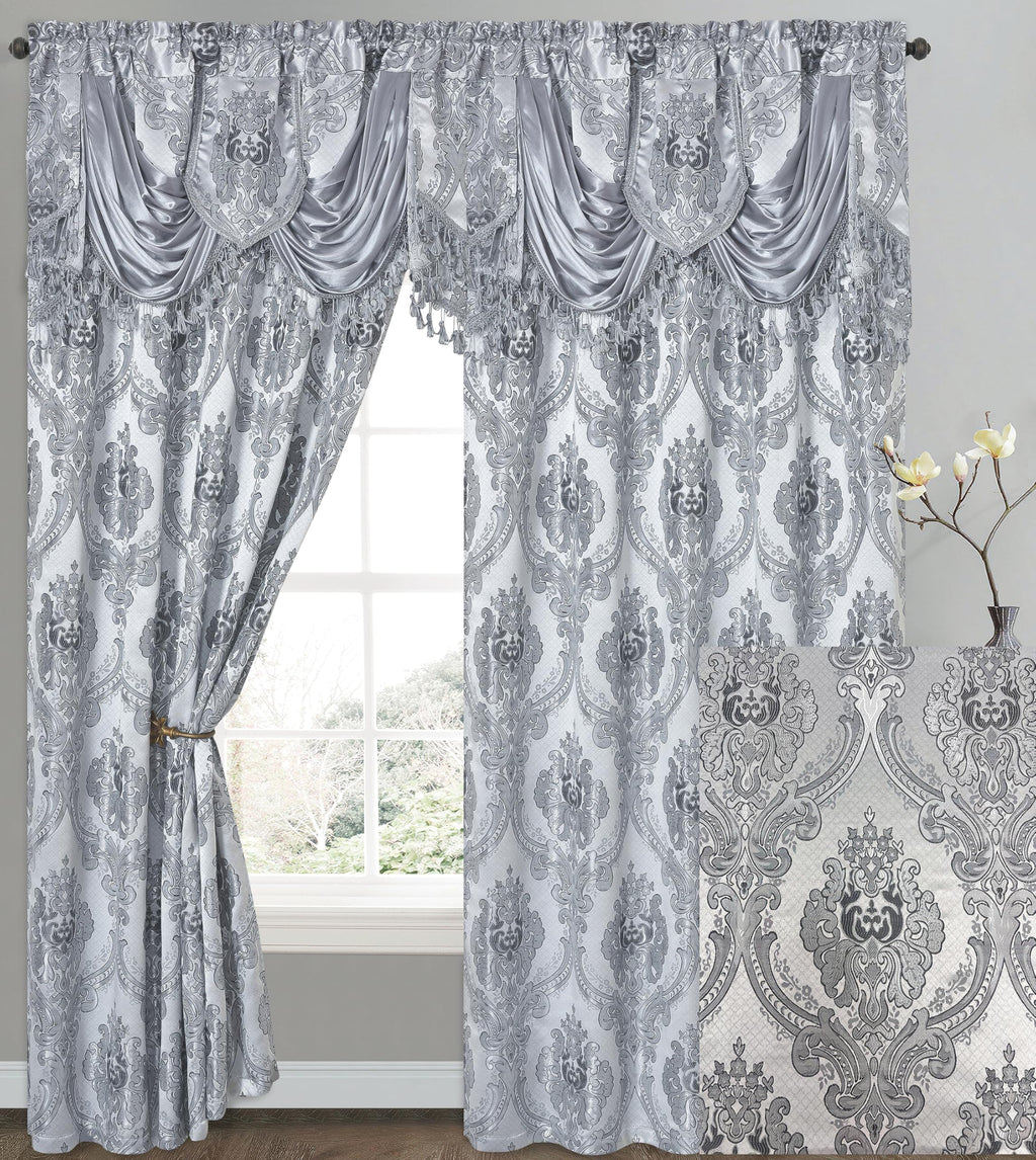 GOHD Luxe Love. Jacquard Window Curtain Panel Drape with Attached Fancy Valance. 2pcs Set (Sand, 84" Drop x 54" Wide with 18" Valance x 2pcs)