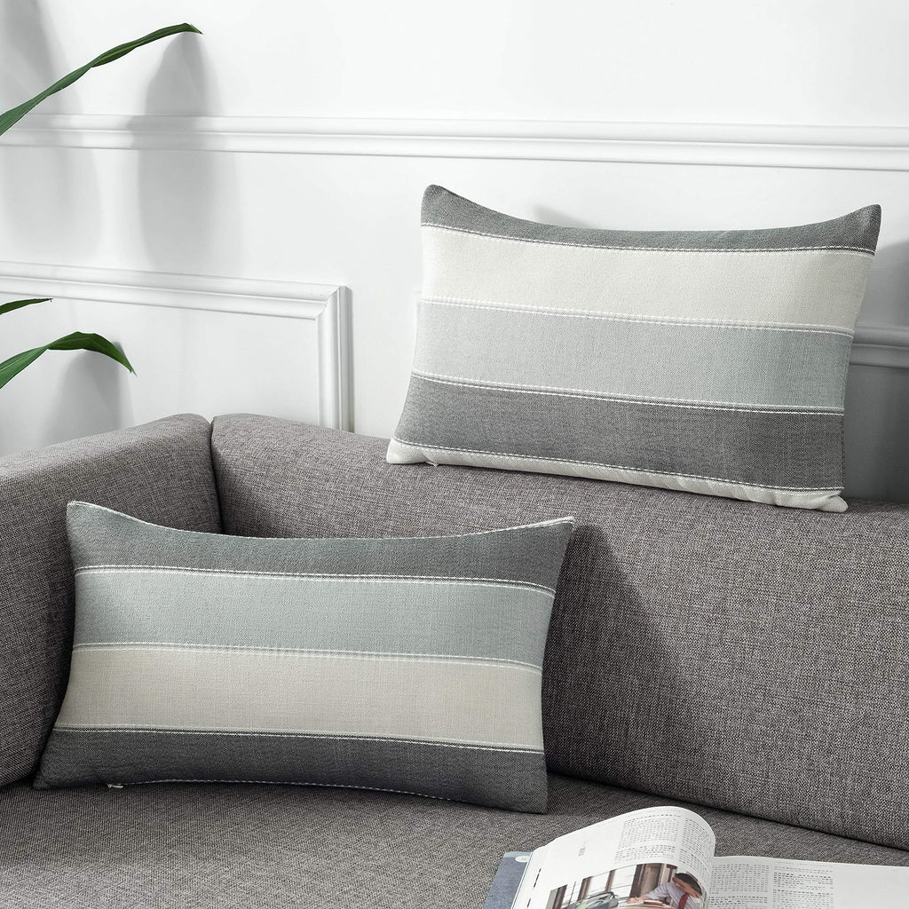 AmHoo Pack of 2 Farmhouse Stripe Check Throw Pillow Covers Set Case Cotton Linen Decorative Pillowcases Cushion Cover for Couch Bench Sofa 18x18 Inch Sage Green