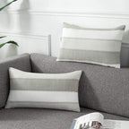 AmHoo Pack of 2 Farmhouse Stripe Check Throw Pillow Covers Set Case Cotton Linen Decorative Pillowcases Cushion Cover for Couch Bench Sofa 18x18 Inch Sage Green