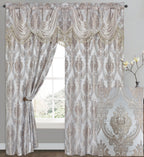 GOHD Luxe Love. Jacquard Window Curtain Panel Drape with Attached Fancy Valance. 2pcs Set (Sand, 84" Drop x 54" Wide with 18" Valance x 2pcs)